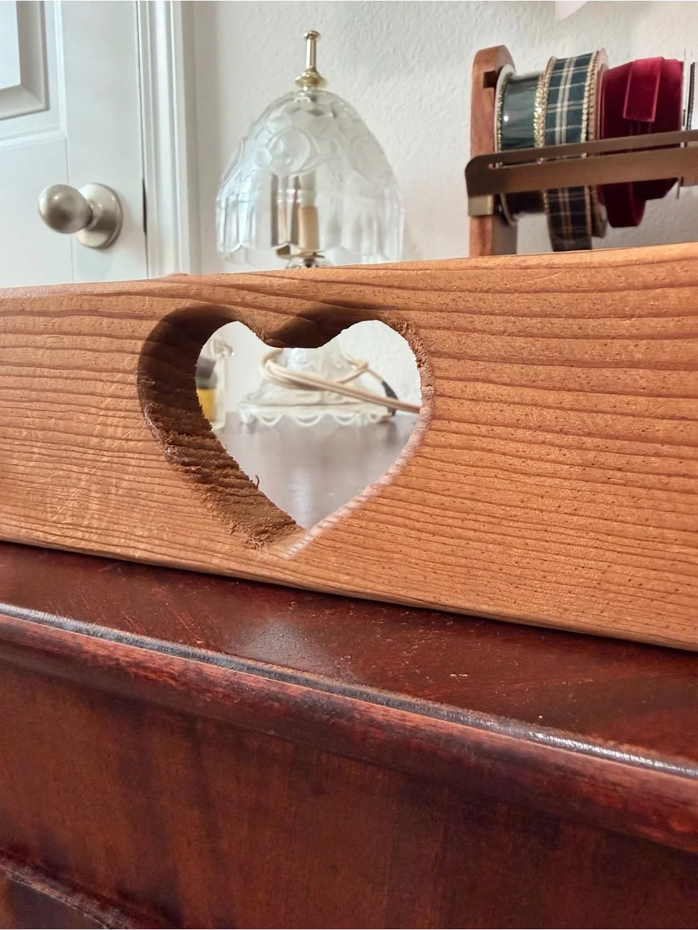 Antique Light Brown Wooden Wall Hooks with Heart Cutout